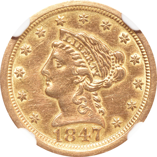 1847-O AU details/cleaned, and an 1861 Type 2 AU-58, both NGC