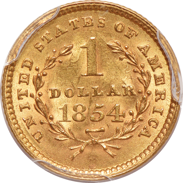 1851-O AU-58, and an 1854 Type 1 MS-63, both PCGS
