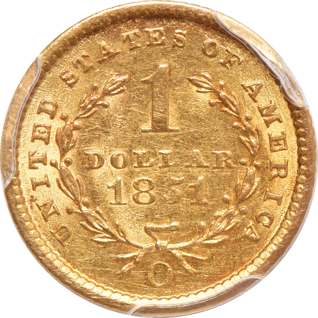1851-O AU-58, and an 1854 Type 1 MS-63, both PCGS