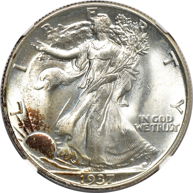 Six certified half-dollars