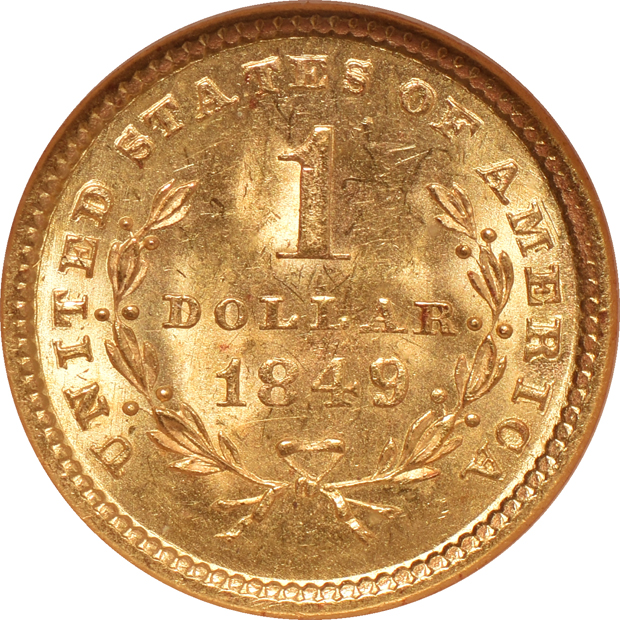 1849 Open Wreath NGC MS-63 CAC