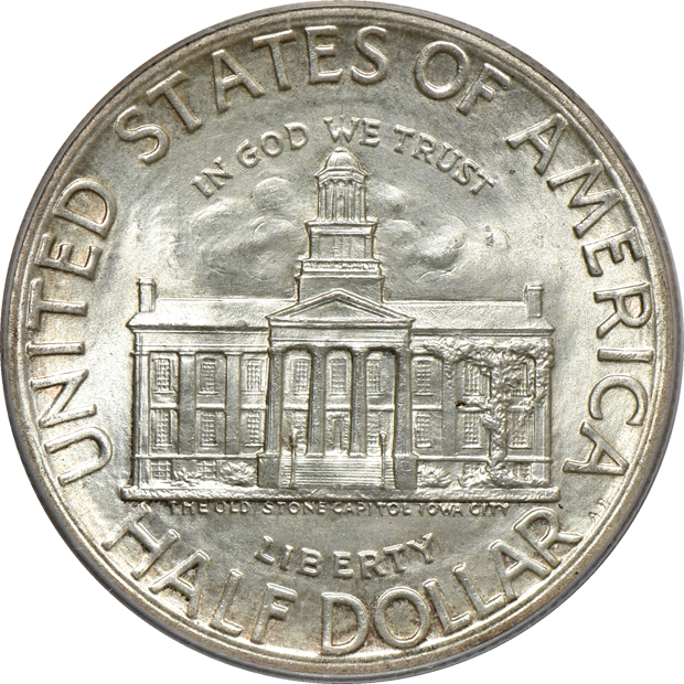 Four Silver Commemorative Half-Dollars in old PCGS rattler or green label holders, three Green CAC and one Gold CAC