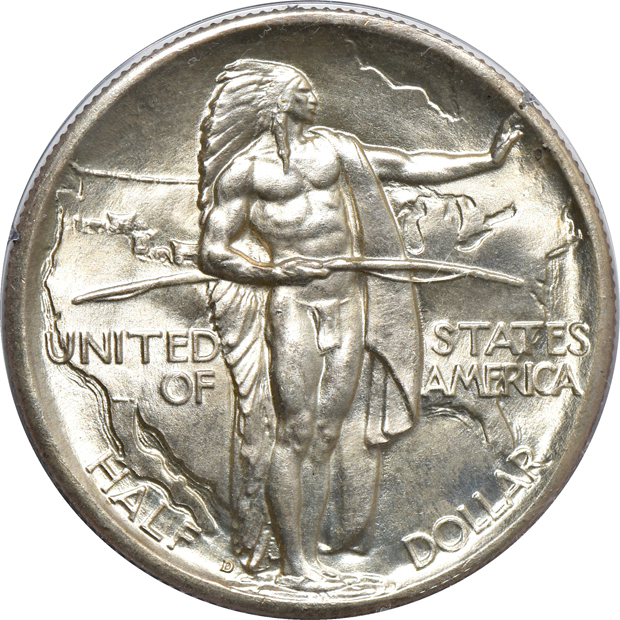 Four Silver Commemorative Half-Dollars in old PCGS rattler or green label holders, three Green CAC and one Gold CAC