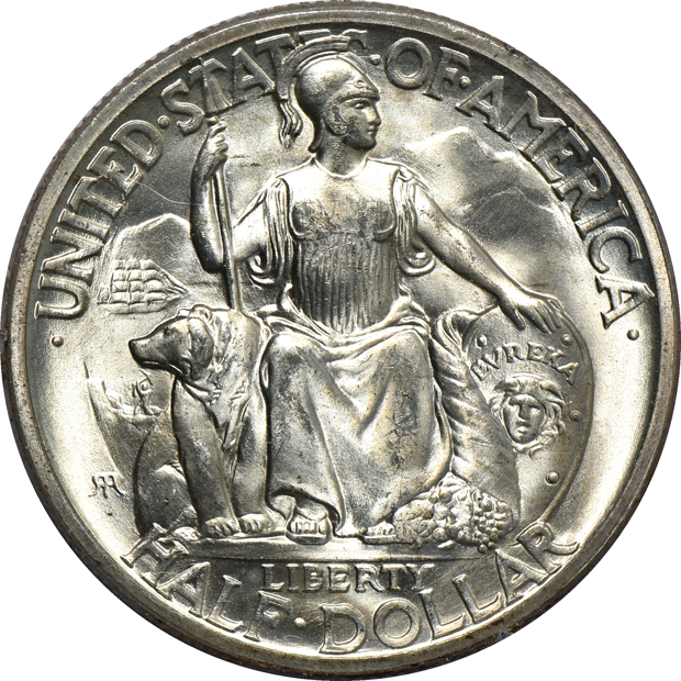 Four Silver Commemorative Half-Dollars in old PCGS rattler or green label holders, three Green CAC and one Gold CAC