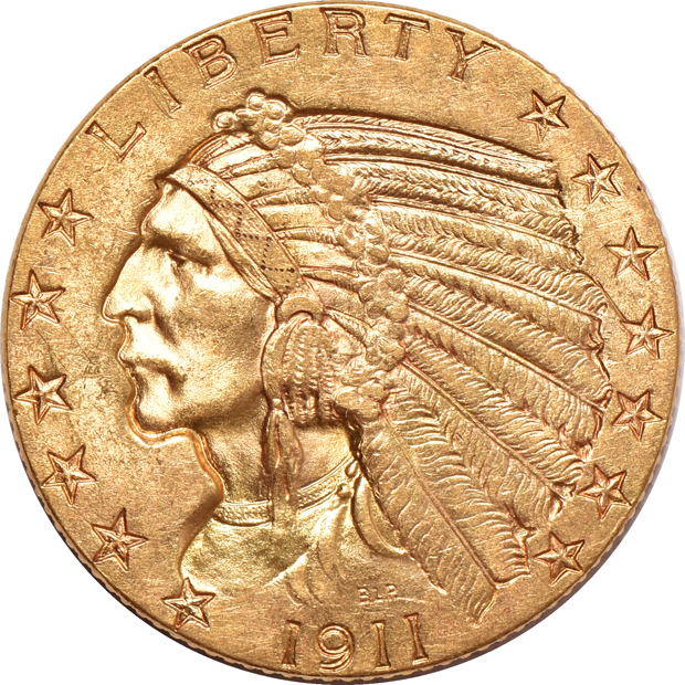 Two Indian quarter eagles and two Indian half eagles