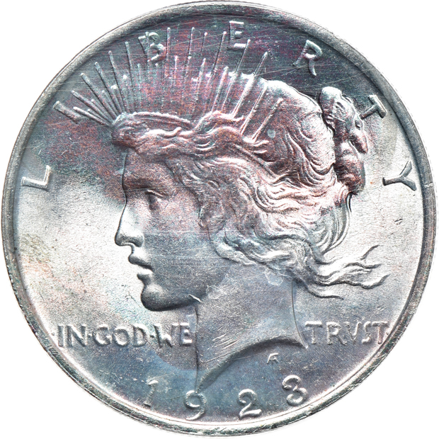 Six silver type coins, as described