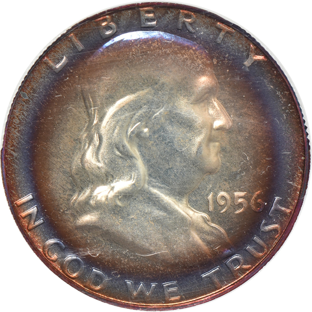 Six silver type coins, as described