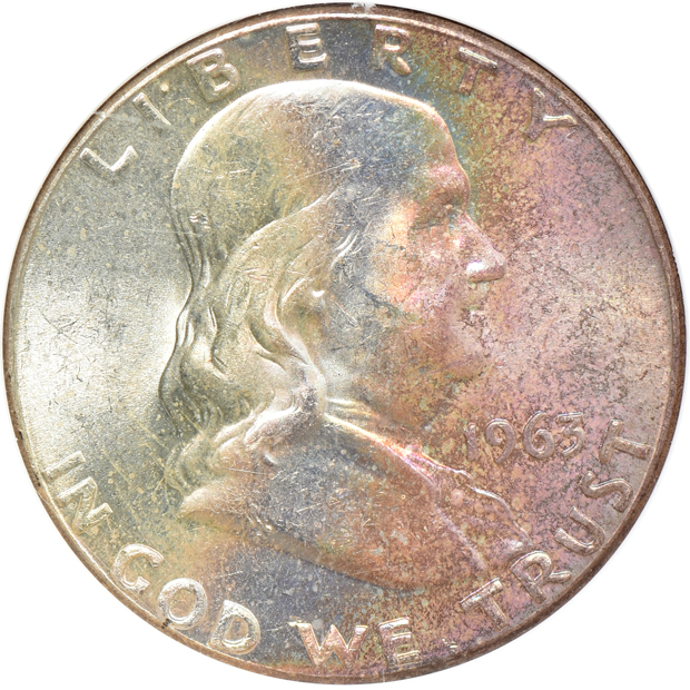 Six silver type coins, as described