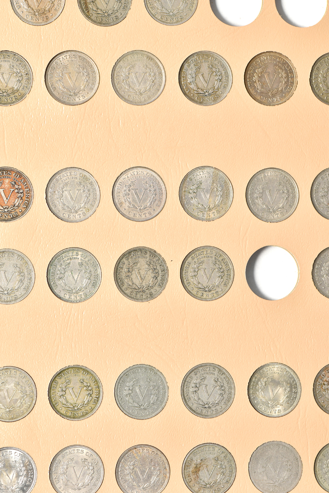 Collection of thirty-two Liberty Head nickels in a Dansco 7111 album