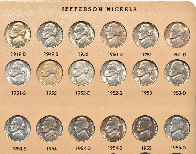 Collection of Jefferson nickels, including proof only and proof singles, through 2007-S, in a Dansco 8113 album