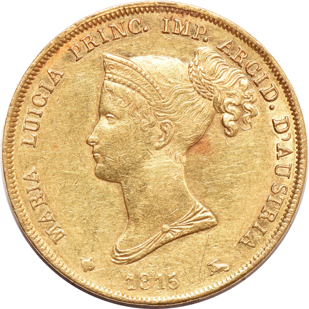 Italy - 1814-M Kingdom of Napoleon 40 lire XF, and an 1815 Parma 40 lire AU