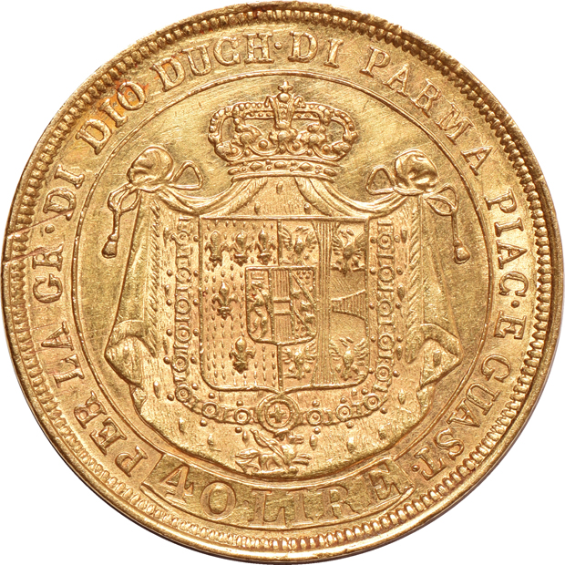 Italy - 1814-M Kingdom of Napoleon 40 lire XF, and an 1815 Parma 40 lire AU
