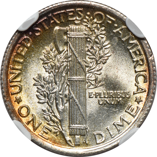 Five Mercury dimes certified Full Bands