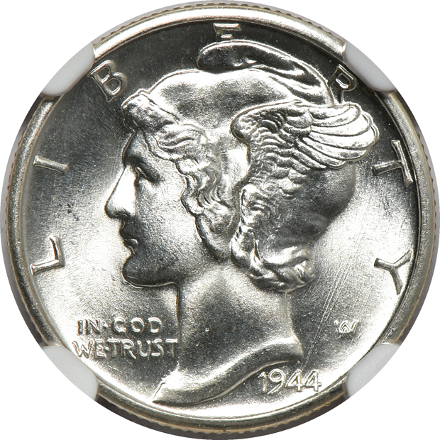 Five Mercury dimes certified Full Bands