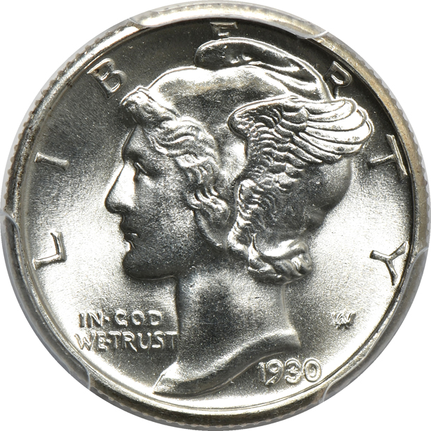 Five Mercury dimes certified Full Bands