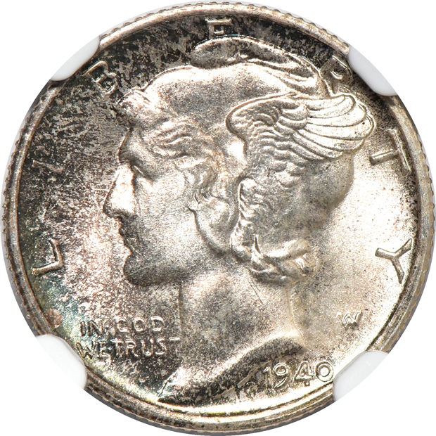 Five Mercury dimes certified Full Bands
