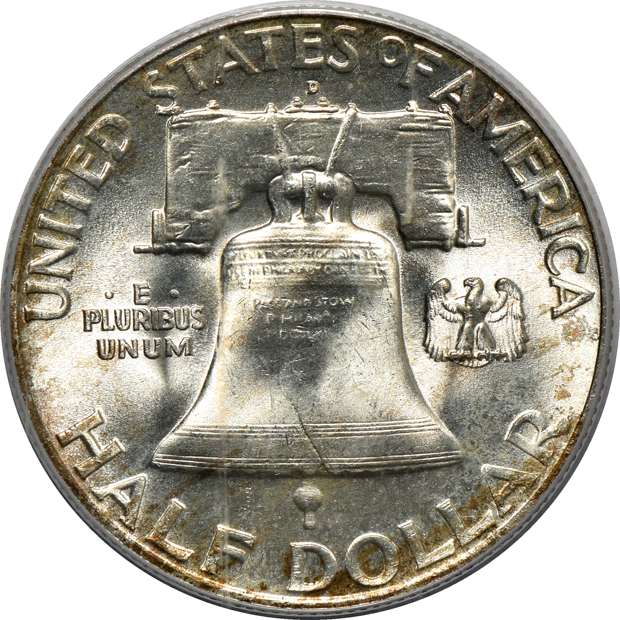 1949-D PCGS MS-65FBL (green label), 1949-S MS-66FBL, and a 1950 MS-66FBL, all PCGS