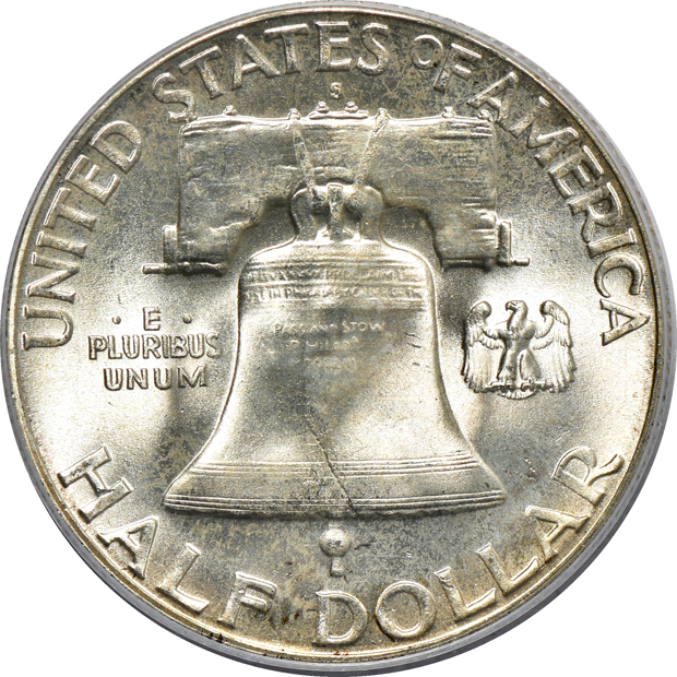 1949-D PCGS MS-65FBL (green label), 1949-S MS-66FBL, and a 1950 MS-66FBL, all PCGS