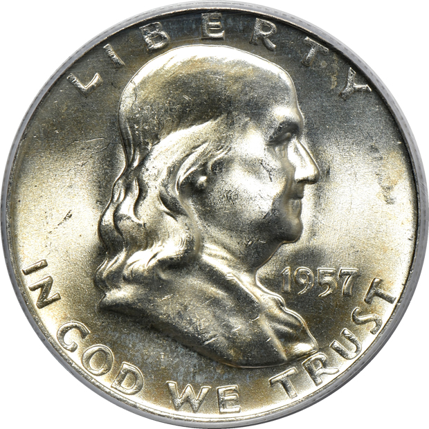 Eight Franklin half-dollars certified by PCGS