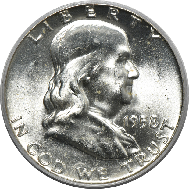Eight Franklin half-dollars certified by PCGS