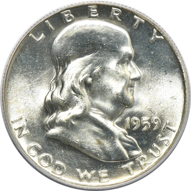Eight Franklin half-dollars certified by PCGS