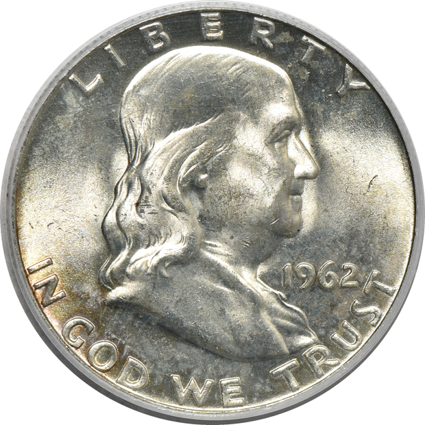 Six Franklin half-dollars, all PCGS MS-65FBL
