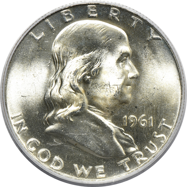 Six Franklin half-dollars, all PCGS MS-65FBL