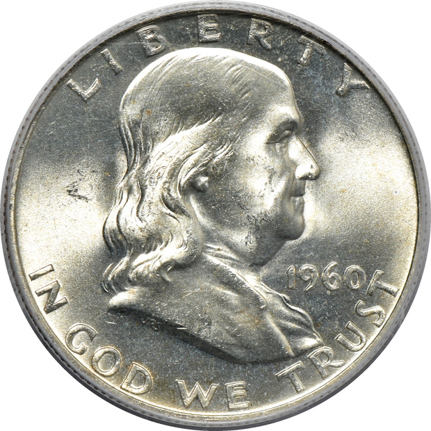 Six Franklin half-dollars, all PCGS MS-65FBL