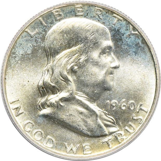 Six Franklin half-dollars, all PCGS MS-65FBL