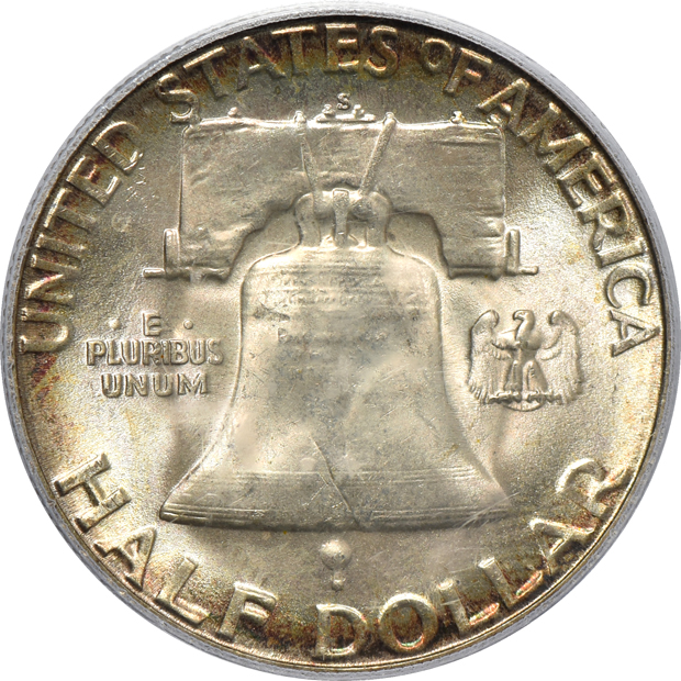 Five Franklin half-dollars, all PCGS CAC
