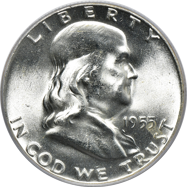 Five Franklin half-dollars, all PCGS CAC