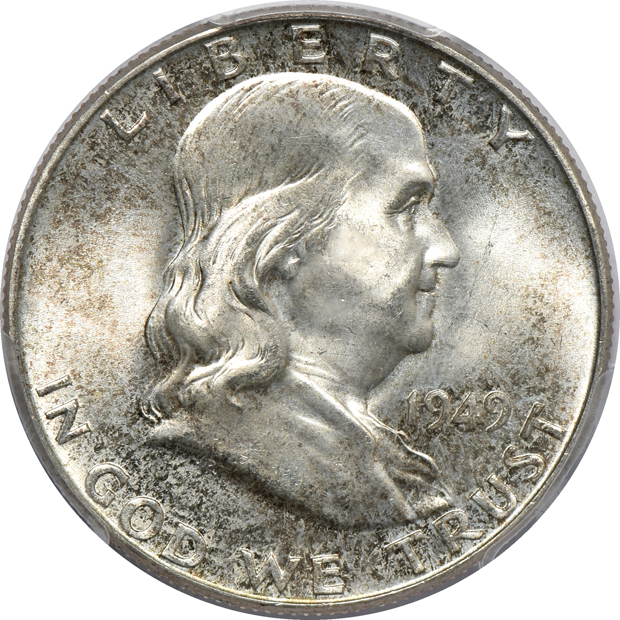 Five Franklin half-dollars, all PCGS CAC