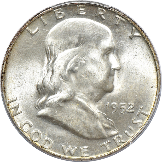 Five Franklin half-dollars, all PCGS CAC