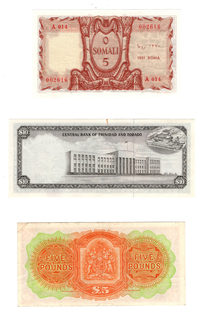Multiple - 1951 Somali 5, 1952 Bermuda 5 pounds, and 1964 Trinidad and Tobago 10 dollars