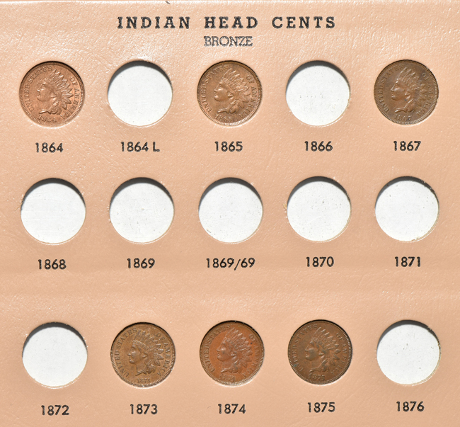 Collection of three Flying Eagle cents and forty Indian Head cents in a Dansco 7101 album