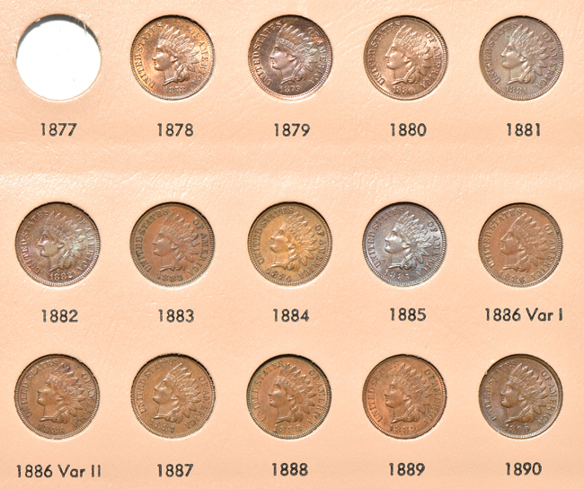Collection of three Flying Eagle cents and forty Indian Head cents in a Dansco 7101 album
