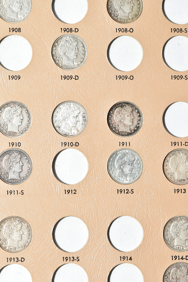 Forty-one different Barber quarters in a Dansco 7130 album