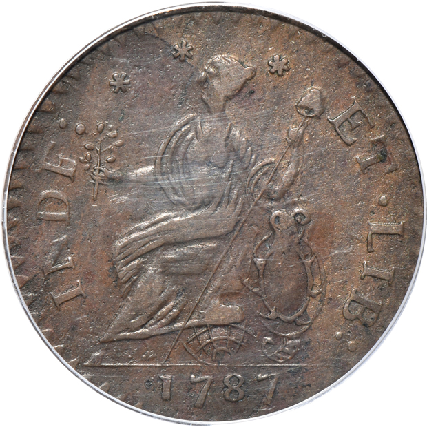 1787 Connecticut Mailed Bust Left, Laughing Head PCGS AU-53