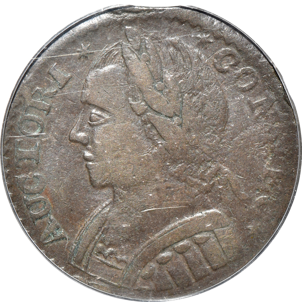1787 Connecticut Mailed Bust Left, and an 1803 Small Date, Large Fraction Draped Bust large cent, both PCGS VF-25