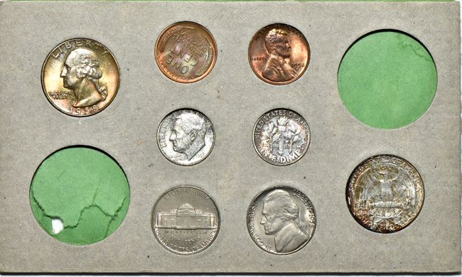 Four 1958 Mint Sets, including two 1958-D Franklin half-dollars certified MS-65 FBL