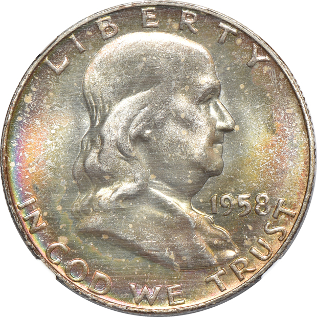 Four certified Walking Liberty half-dollars, and four certified Franklin half-dollars