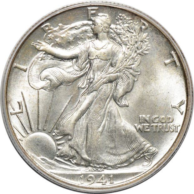 Four certified Walking Liberty half-dollars, and four certified Franklin half-dollars