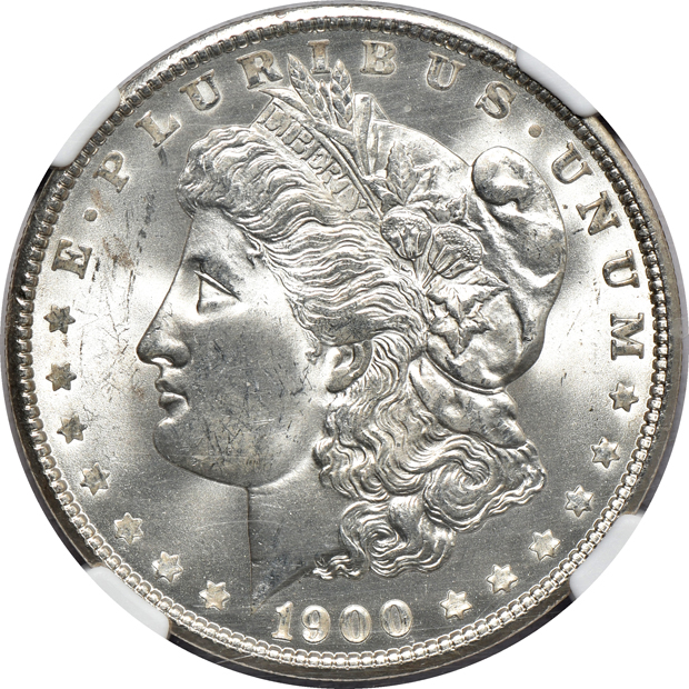 Six coin Morgan silver dollar grading set, MS-63 through MS-66, including MS-64+ and MS-65+, all NGC CAC