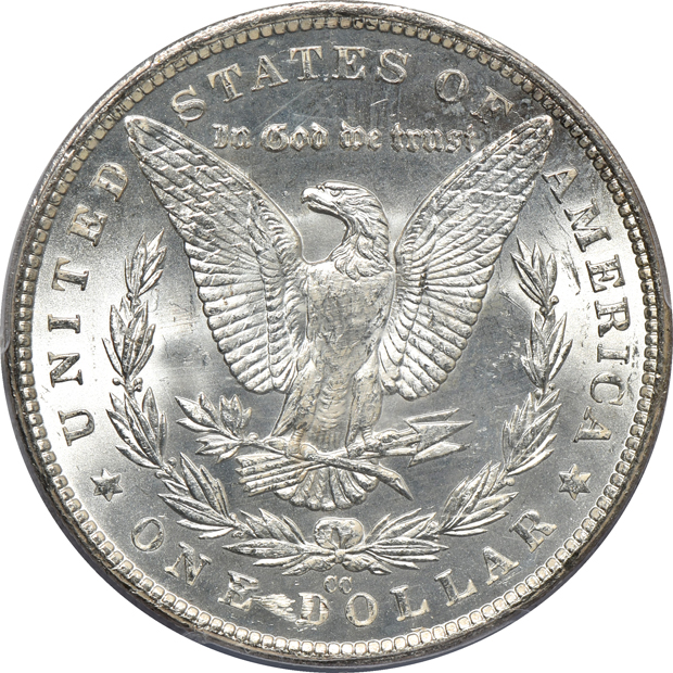 1882-CC MS-63, 1882-S MS-65PL CAC, and an 1890 MS-64, all PCGS