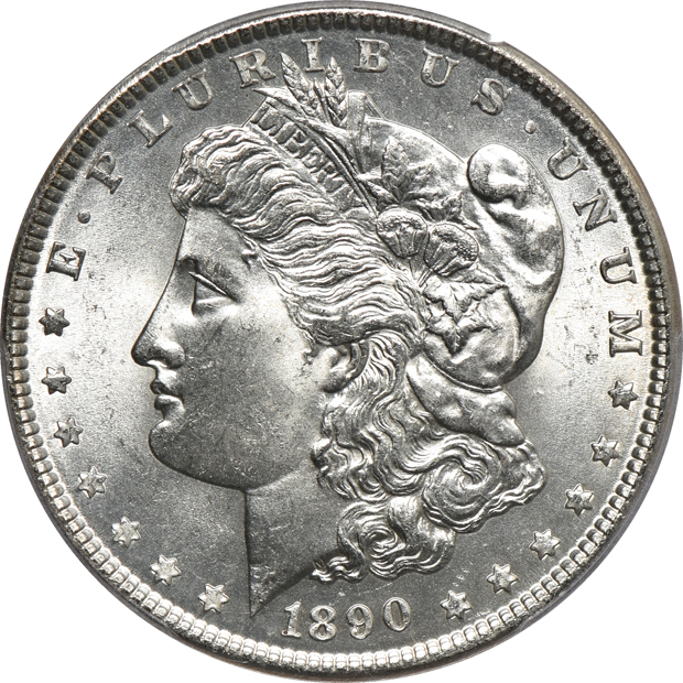 1882-CC MS-63, 1882-S MS-65PL CAC, and an 1890 MS-64, all PCGS