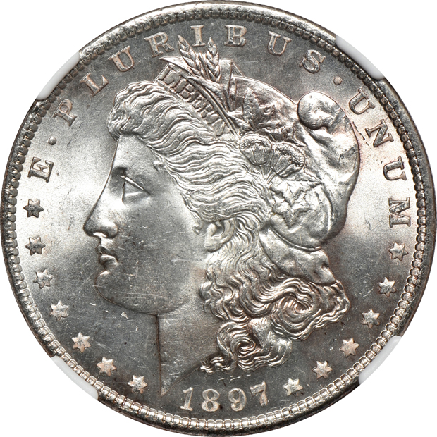 Five certified Morgan silver dollars