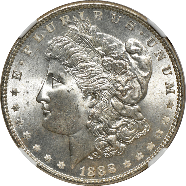 Five certified Morgan silver dollars