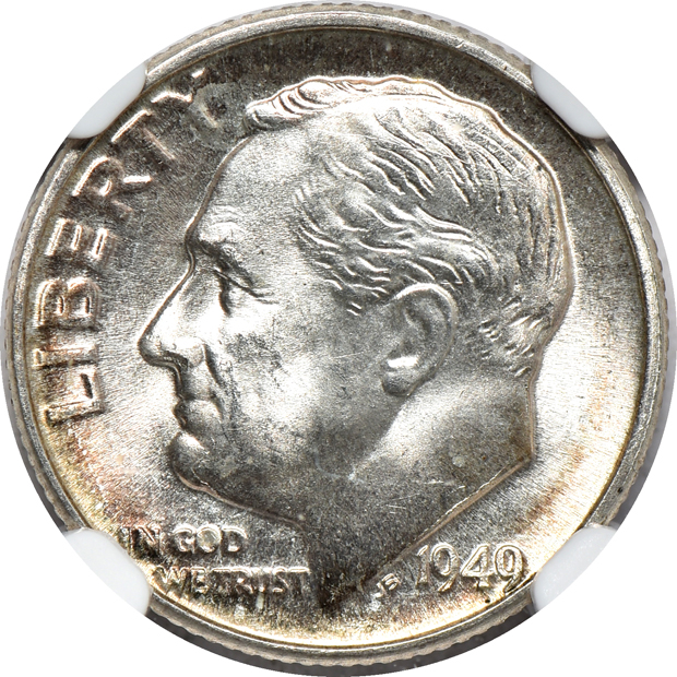 Four Roosevelt dimes, all NGC FT