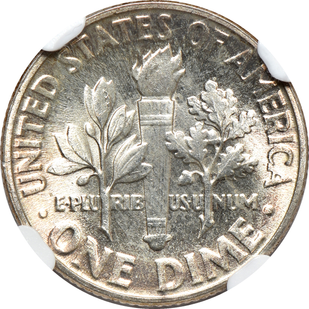 Four Roosevelt dimes, all NGC FT