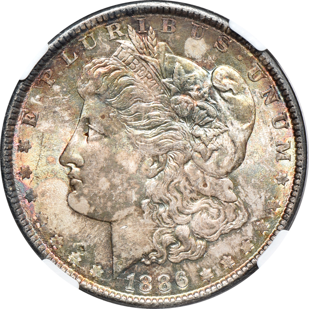 1880-S MS-65 Star, 1885-O MS-63 Star, and an 1886 MS-63 Star, all NGC CAC